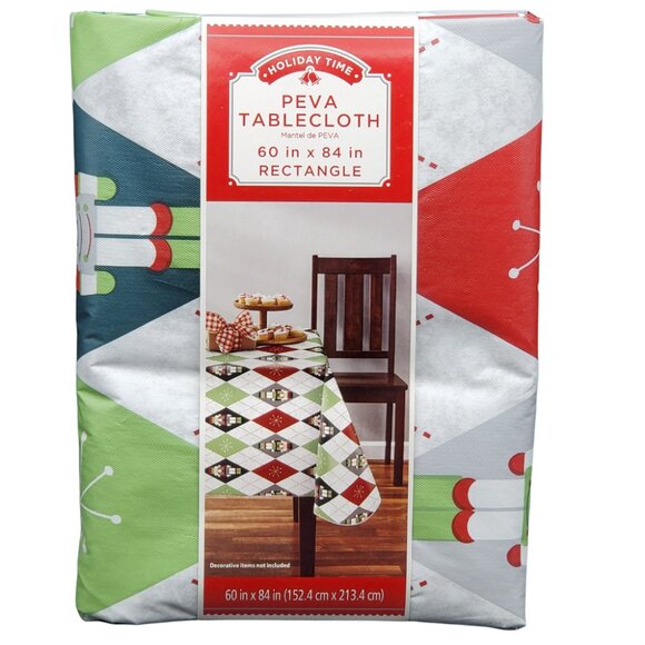 60" x 84" Vinyl Tablecloth Nutcracker Argyle Christmas Rectangle Holiday Time - Picture 1 of 7